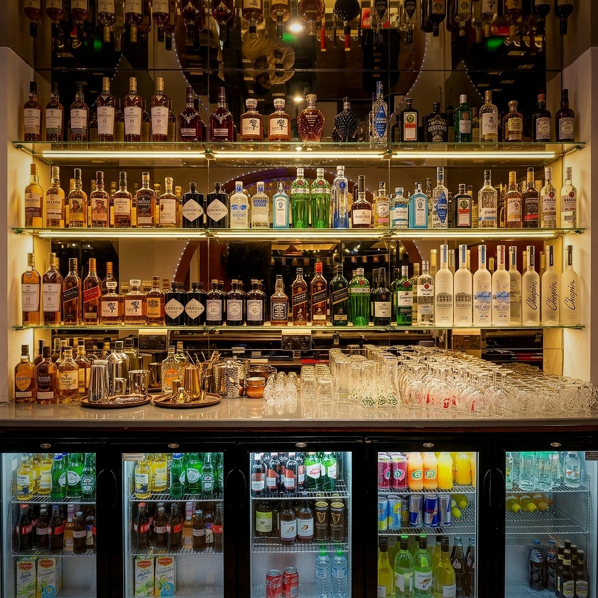 Fully stocked bar with premium spirits